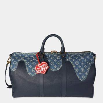 Pre Owned Louis Vuitton x NIGO Monogram Denim Drip Keepall Bandouliere  50 Bag