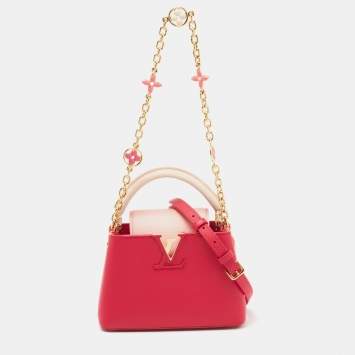 Pre Owned Louis Vuitton Rose Pondichéry Pink/Coquille/Fresh Pink Taurillon Leather Capucines Mini Bag