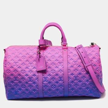 Pre Owned Louis Vuitton Virgil Abloh Pink/Blue Illusion Monogram Empreinte Leather Keepall 50 Bandouliere Bag