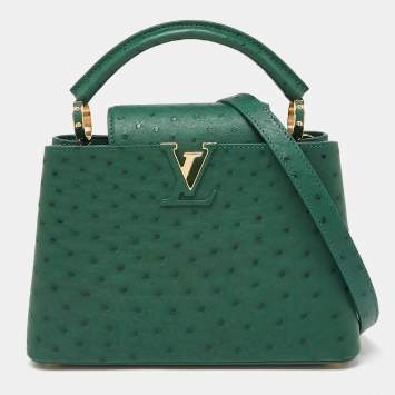 Pre Owned Louis Vuitton Green Ostrich Leather Capucines BB Bag