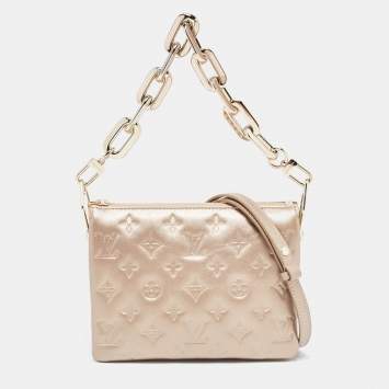 Pre Owned Louis Vuitton Gold Monogram Embossed Puffy Lambskin Coussin BB Shoulder Bag 
