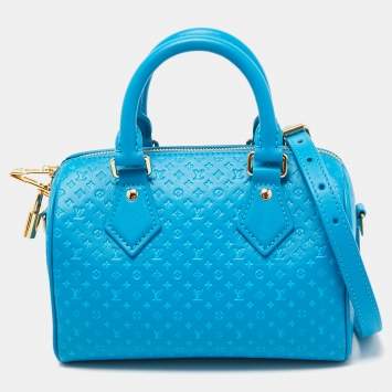 Pre Owned Louis Vuitton Bleu Nanogram Empreinte Leather Speedy Bandoulière 20 Bag