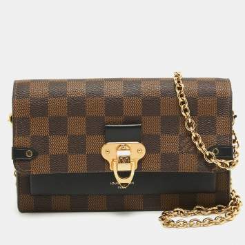 Pre Owned Louis Vuitton Damier Ebene Canvas Vavin Chain Wallet 