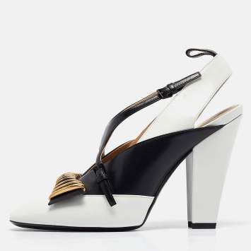 مملوكة مسبقًا Louis Vuitton White/Black Leather 2018 Headline Slingback Pumps Size 38
