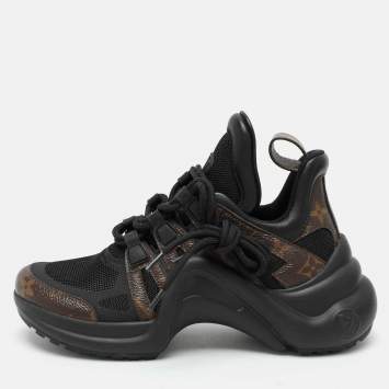 Pre Owned Louis Vuitton Black Mesh and Monogram Canvas Archlight Low Top Sneakers Size 35.5