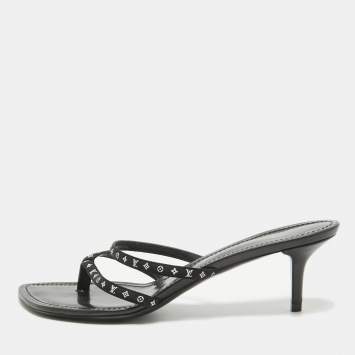 Pre Owned Louis Vuitton Black Monogram Satin Citizen Thong Sandals Size 40