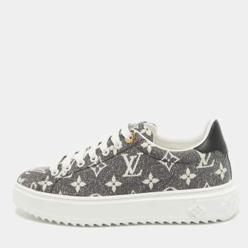 Pre Owned Louis Vuitton Black/White Monogram Denim Time Out Sneakers Size 37