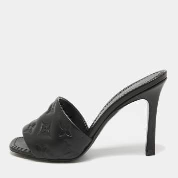 Pre Owned Louis Vuitton Black Leather Revival Slide Sandals Size 37