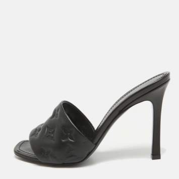 Pre Owned Louis Vuitton Black Monogram Embossed Leather Revival Sandals Size 39.5