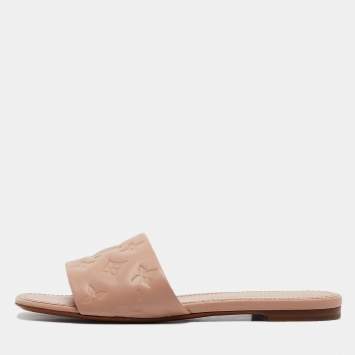 Pre Owned Louis Vuitton Pink Leather Revival Flat Sandals Size 38