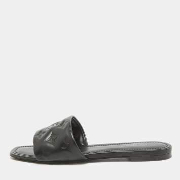 Pre Owned Louis Vuitton Black Leather Revival Flat Sandals Size 38