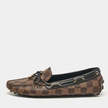 Pre Owned Louis Vuitton Brown/Black Damier Ebene Canvas and Leather Gloria Loafers Size 37.5