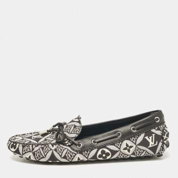 Pre Owned Louis Vuitton Black/White Printed Canvas and Leather Gloria Loafers Size 37.5