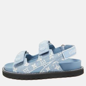 Pre Owned Louis Vuitton Blue Monogram Denim Paseo Flat Sandals Size 37