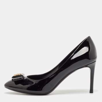 Pre Owned Louis Vuitton Black Patent Leather Bow Pumps Size 36
