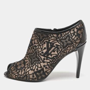 Louis Vuitton Black Lace and Mesh  Monogram Zip Up Booties Size 38.5