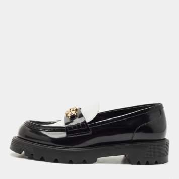 Louis Vuitton Black/White Leather Academy Slip On Loafers Size 38.5