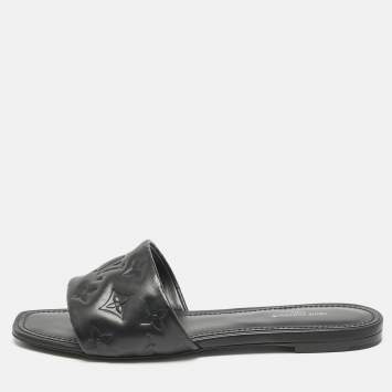 Louis Vuitton Black Monogram Embossed Leather Revival Flat Slide Sandals Size 39