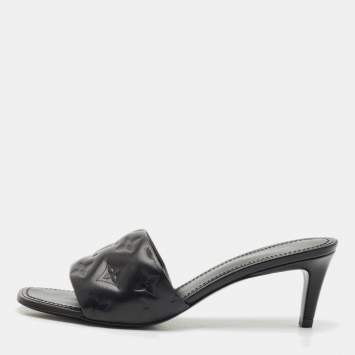 Louis Vuitton Black Monogram Embossed Leather Revival Slide Sandals Size 38.5