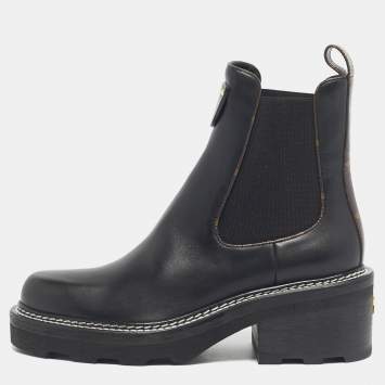 Pre Owned Louis Vuitton Black/Brown Monogram Canvas and Leather Beaubourg Ankle Length Boots Size 38