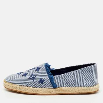 Pre Owned Louis Vuitton Blue/White Canvas Sail Away Espadrille Flats Size 38.5