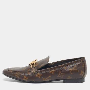 Pre Owned Louis Vuitton Brown Coated Canvas Upper Case Loafers Size 38.5