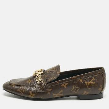 Pre Owned Louis Vuitton Brown Monogram Coated Canvas Upper Case Loafers Size 38