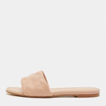 Pre Owned Louis Vuitton Revival Size 38.5 Pink Monogram Leather Flat Slide