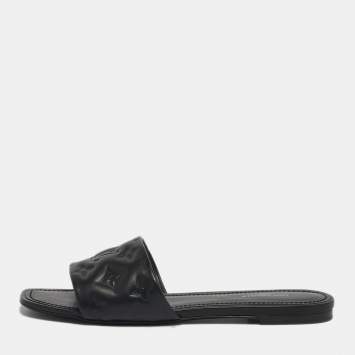 Pre Owned Louis Vuitton Revival Size 39 Black Leather Flat Slide
