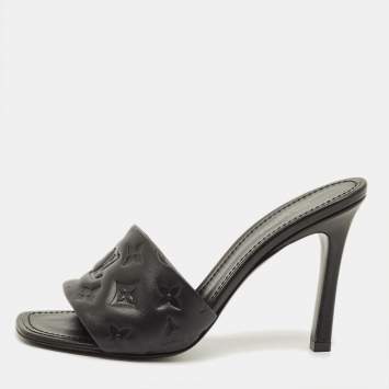 مملوكة مسبقًا Louis Vuitton Revival Size 39 Black Monogram Leather Slide Sandals