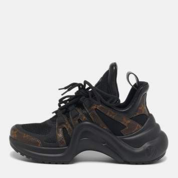 Pre Owned Louis Vuitton Archlight Size 38 Black/Brown Monogram Canvas and Mesh Lace Up Sneakers