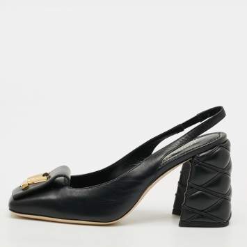 Pre Owned Louis Vuitton Shake Size 38.5 Black Leather Slingback Pumps