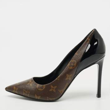 مملوكة مسبقًا Louis Vuitton Chérie Size 38.5 Brown Monogram Canvas and Patent Leather Pumps