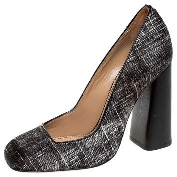 Pre Owned DSquared2 Black/White Pony Hair Block Heel Pumps Size 38