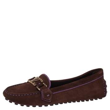Pre Owned Louis Vuitton Two Tone Suede Leather Oxford Slip On Loafers Size 39.5
