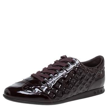 Pre Owned Louis Vuitton Burgundy Patent Monogram Leather Low Top Sneakers Size 40