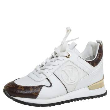 Pre Owned Louis Vuitton White/Brown Mesh And Monogram Canvas Run Away Sneakers Size 35