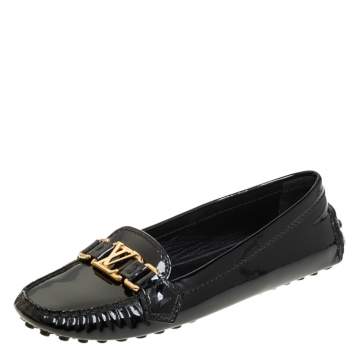 Pre Owned Louis Vuitton Black Patent Leather Oxford Slip On Loafers Size 36.5 