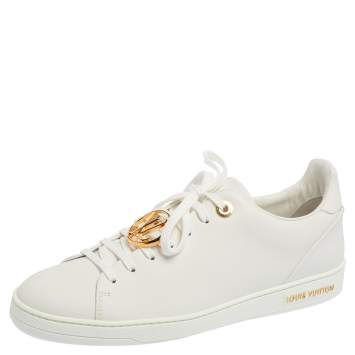 Pre Owned Louis Vuitton White Leather Frontrow Metal Logo Lace Up Sneakers Size 39