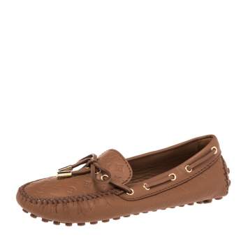 Pre Owned Louis Vuitton Brown Leather Gloria Slip On Loafers Size 36