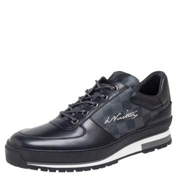 Pre Owned Louis Vuitton Damier Graphite Coated Canvas and Black Leather Harlem Low-Top Sneakers Size 40
