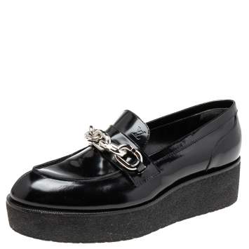 Pre Owned Louis Vuitton Black Patent Leather Graduate Platform Loafers Size 38.5