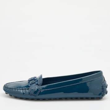 Pre Owned Louis Vuitton Navy Blue Patent Leather Oxford Slip On Loafers Size 39.5