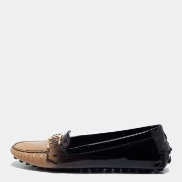 Pre Owned Louis Vuitton Black/Beige Patent Leather Oxford Loafers Size 38