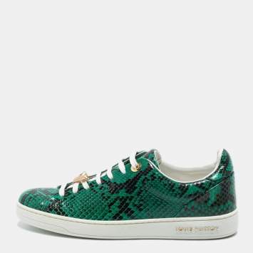 Pre Owned Louis Vuitton Green Python Leather Frontrow Sneakers Size 36.5