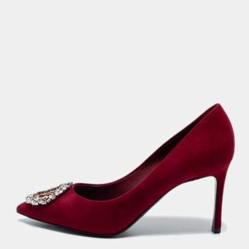 Pre Owned Louis Vuitton Burgundy Suede Madeleine Pumps Size 38.5