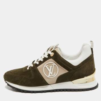 Pre Owned Louis Vuitton Green/White Suede, Mesh and Leather Run Away Low-Top Sneakers Size 40