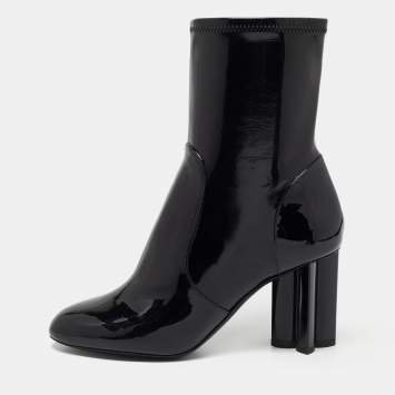 Pre Owned Louis Vuitton Black Patent Leather Silhouette Ankle Boots Size 35