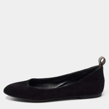Pre Owned Louis Vuitton Black Suede Ballet Flats Size 35