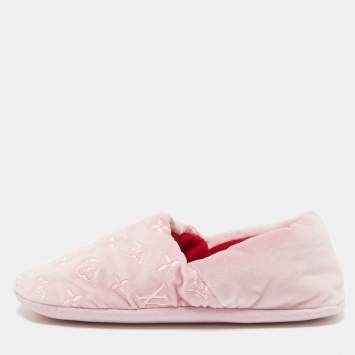 Pre Owned Louis Vuitton Pink Monogram Velvet Dreamy Smoking Slippers Size 37